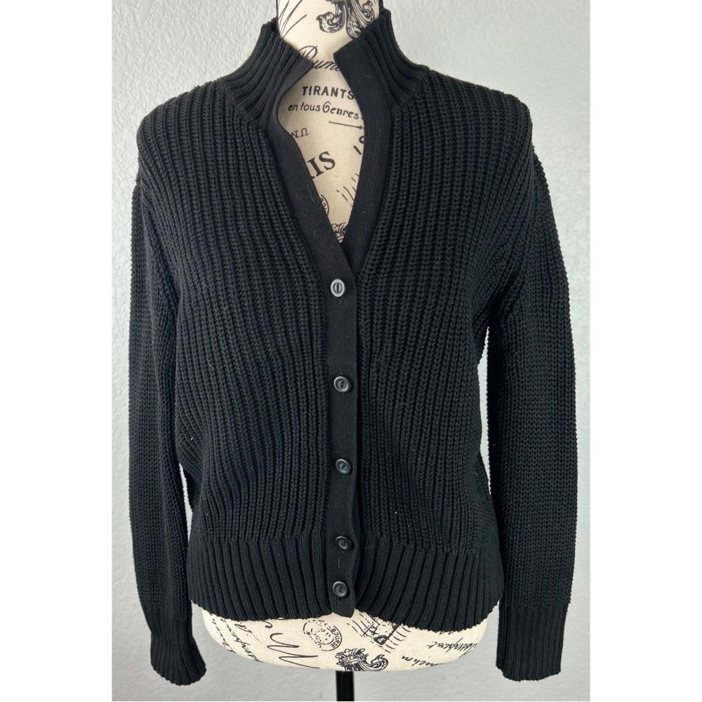Talbots Vintage Women’s Black Ribbed Knit Button med Cardigan Sweater, Medium